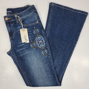 Wrangler Flare Jeans Western Embroidered Junior 3x32 Cowgirl Distressed Stretch
